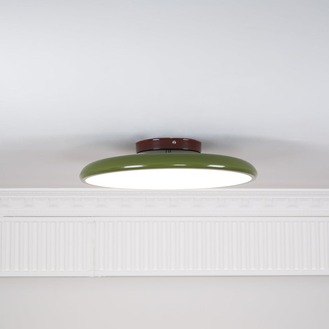 Beżowa nowoczesna lampa LED, regulacja światła, okrągła do kuchni.