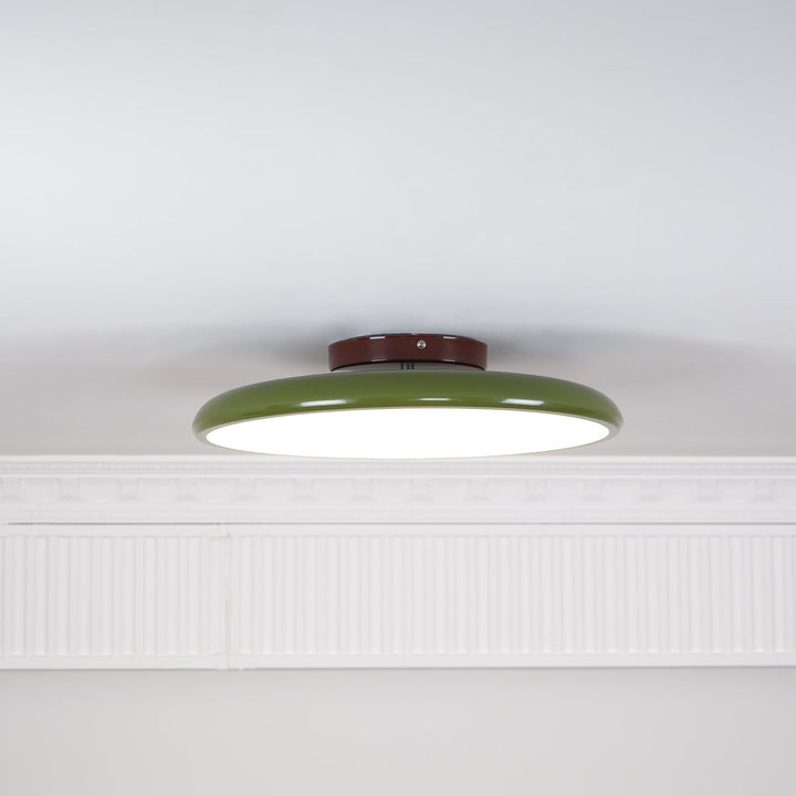 Beżowa nowoczesna lampa LED, regulacja światła, okrągła do kuchni.