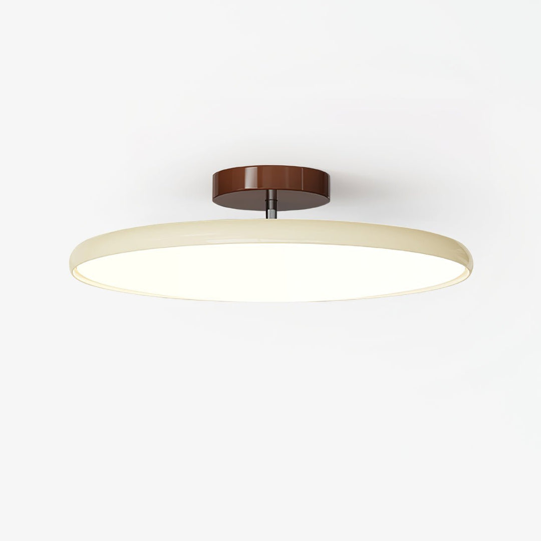 Beżowa nowoczesna lampa LED, regulacja światła, okrągła do korytarza.