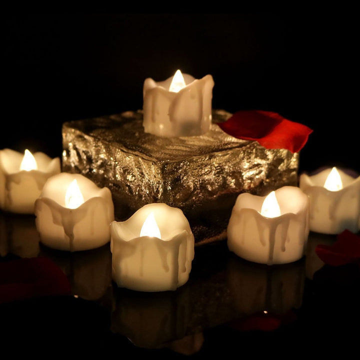Ozdobne świeczki LED tealight, idealne do dekoracji wnętrz, imprez i jako nastrojowe światło w domu.