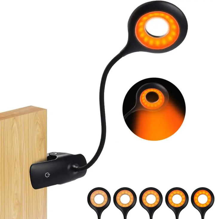 Bezprzewodowa lampa biurkowa LED z zaciskiem, regulowana. Przenośna, idealna do czytania i pracy, ładowana USB.
