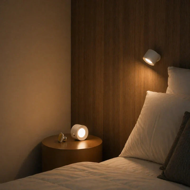 Nowoczesna bezprzewodowa lampa LED z regulacją 360°, łatwy montaż bez wiercenia. Idealna do czytania.