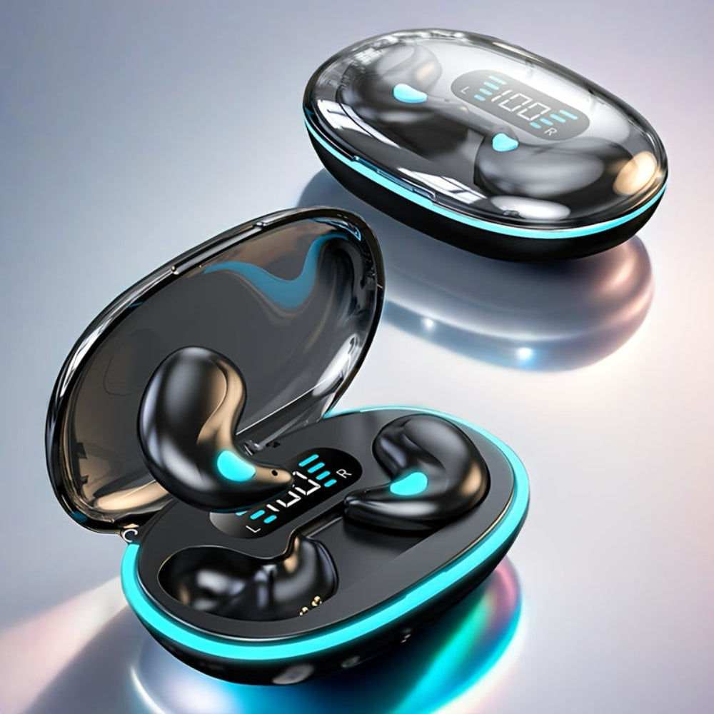 Bezprzewodowe słuchawki Bluetooth douszne z mikrofonem, idealne do rozmów i słuchania muzyki.