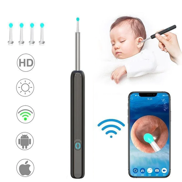Bezprzewodowy oczyszczacz uszu z kamerą HD 1080P WiFi. Bezpieczne usuwanie woskowiny. Higiena uszu.
