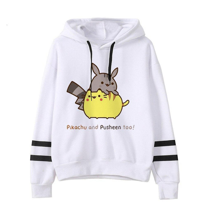 Biała, komfortowa bluza damska z motywem Pusheen. Nierozpinana, z uroczym nadrukiem kota.