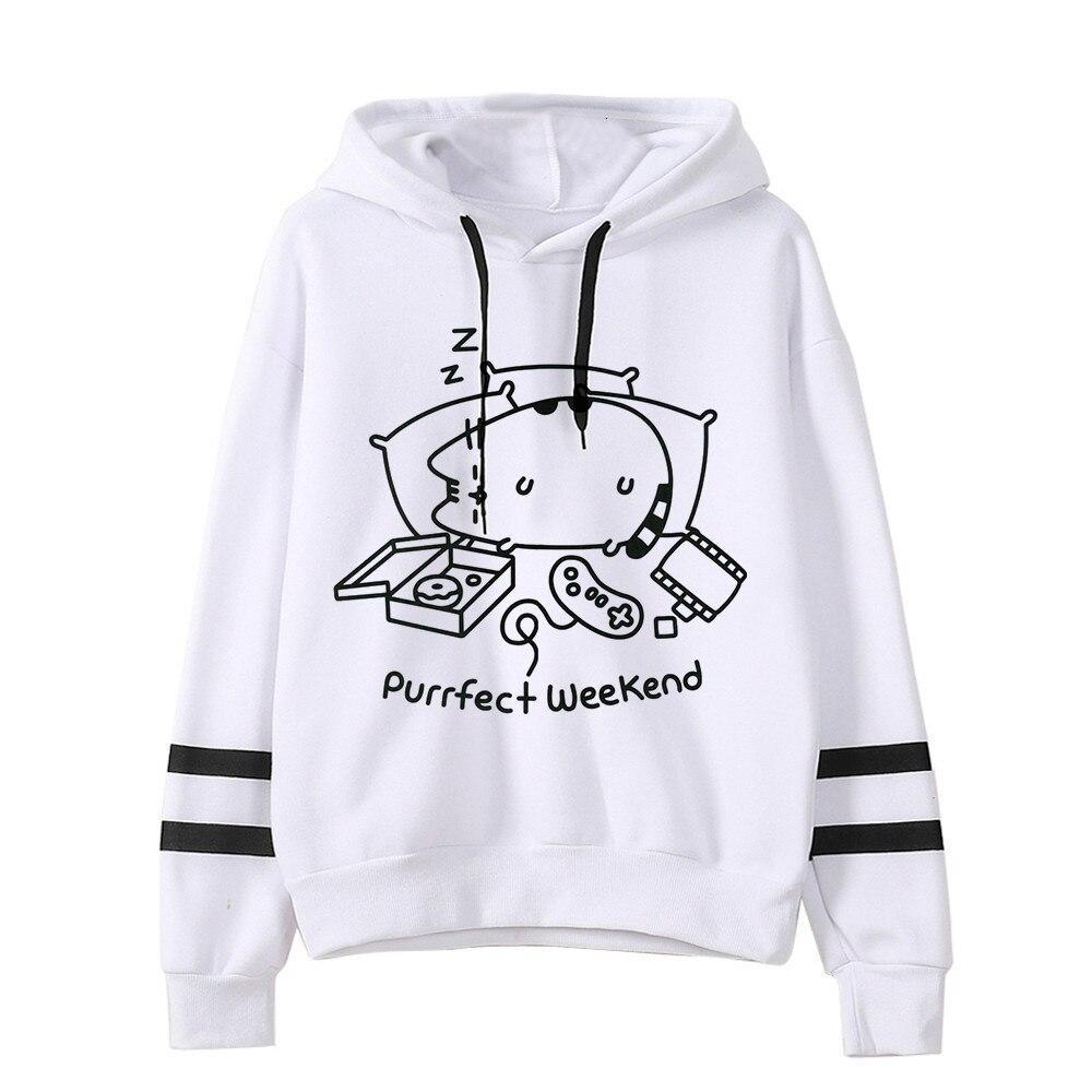 Modna bluza z nadrukiem Pusheen dla kobiet. Nierozpinana, biała, z uroczym motywem kota.
