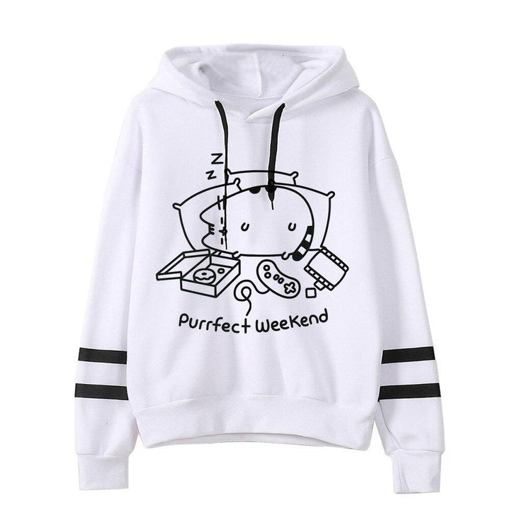 Modna bluza z nadrukiem Pusheen dla kobiet. Nierozpinana, biała, z uroczym motywem kota.