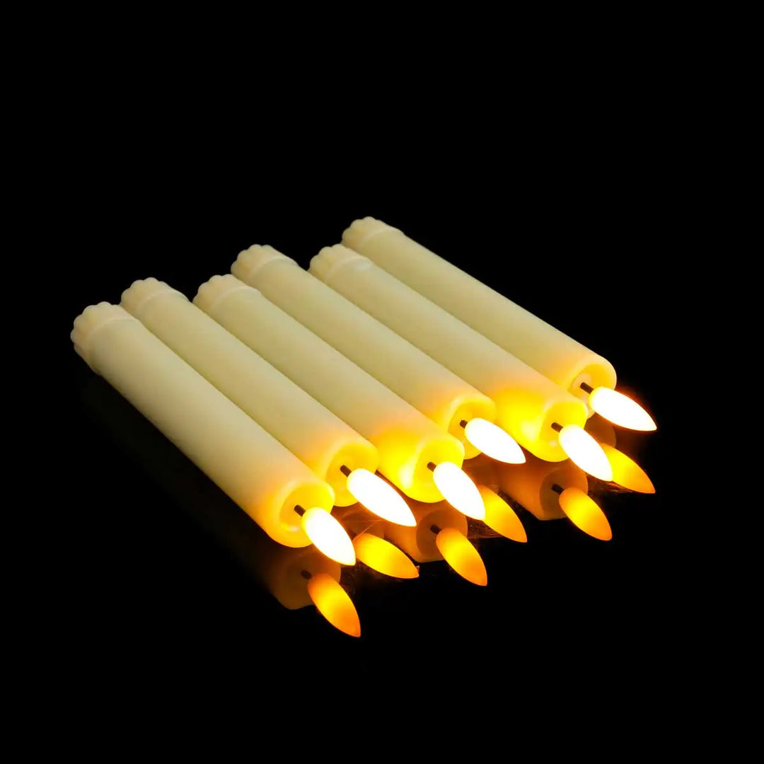 Białe świece stożkowe LED bezpłomieniowe 25.4cm, bezpieczna dekoracja wnętrz z ciepłym światłem.