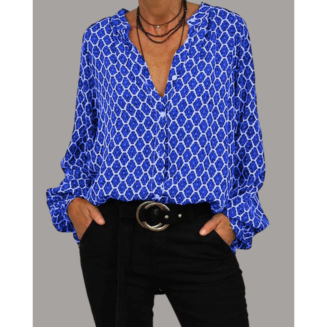Elegancka bluzka damska Lena z dekoltem V, idealna na modny wiosenny outfit. Podkreśla kobiecy styl.
