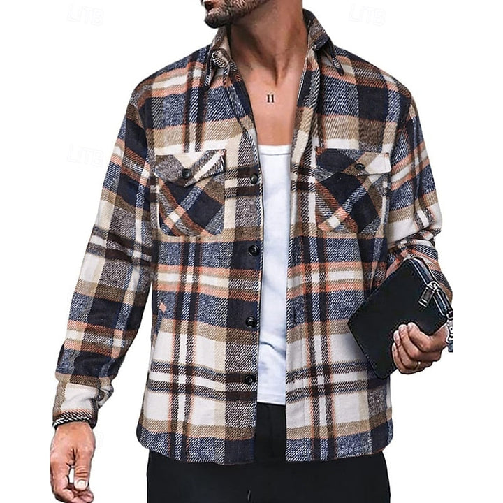 Męska koszula-kurtka w niebieską kratę styl casual