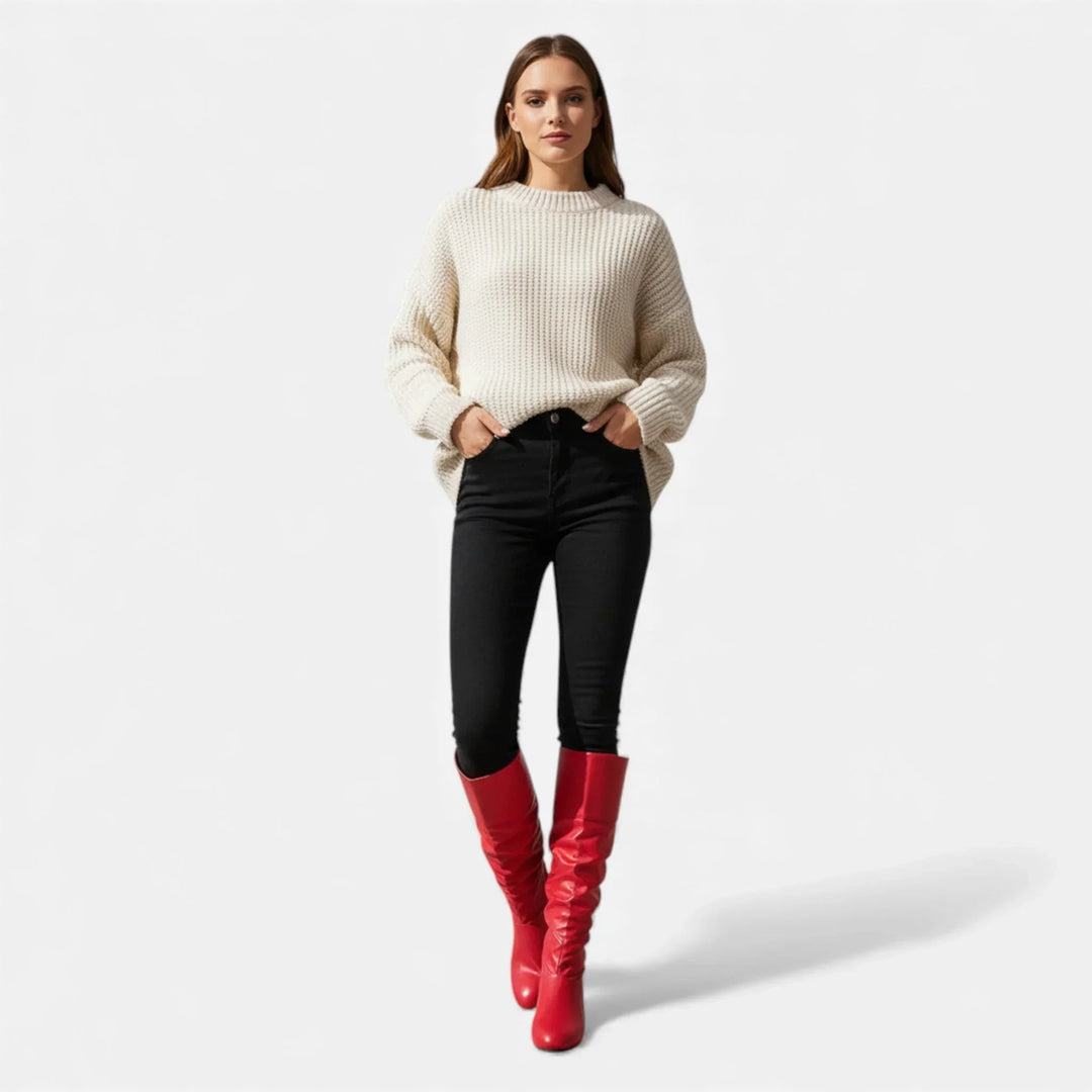 Eleganckie buty damskie jesienne, wysokie kozaki z ozdobną kokardą