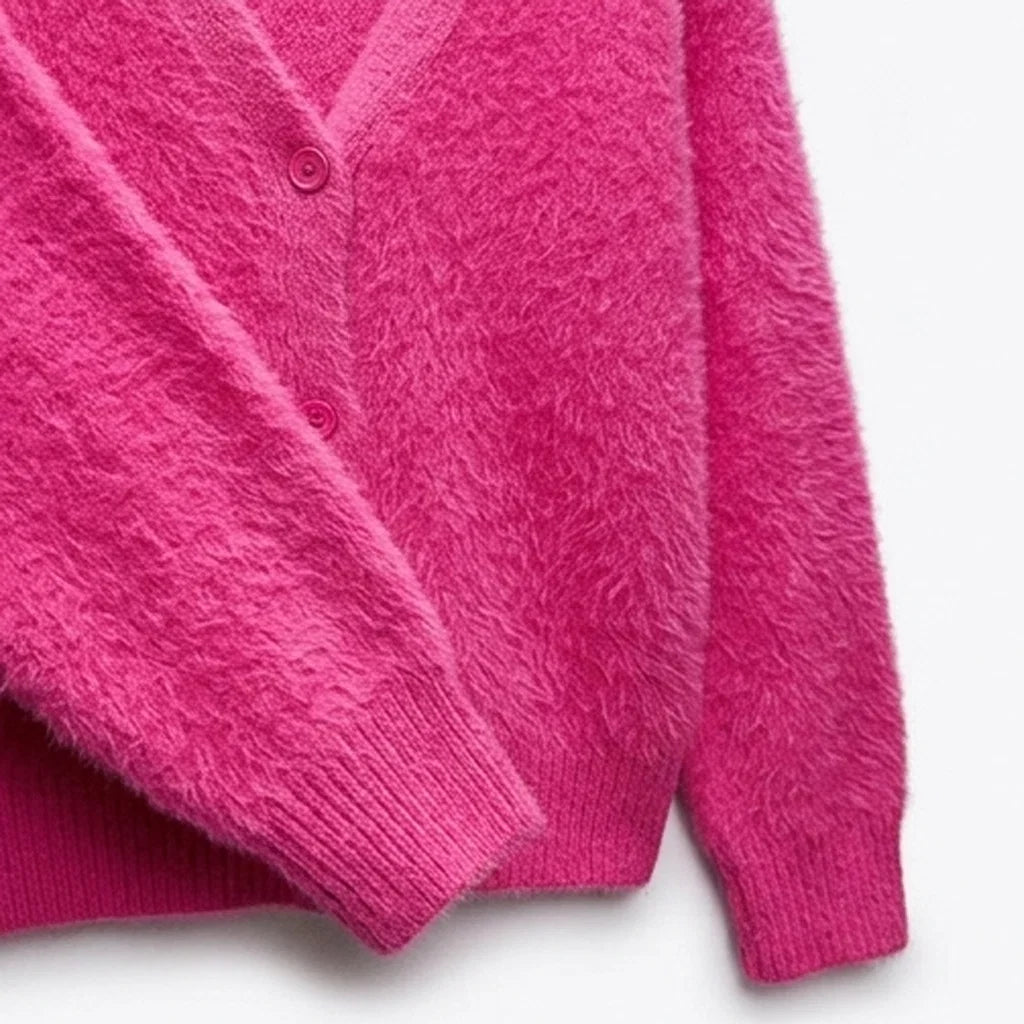 Elegancki sweter rozpinany damski z dekoltem V i długim rękawem