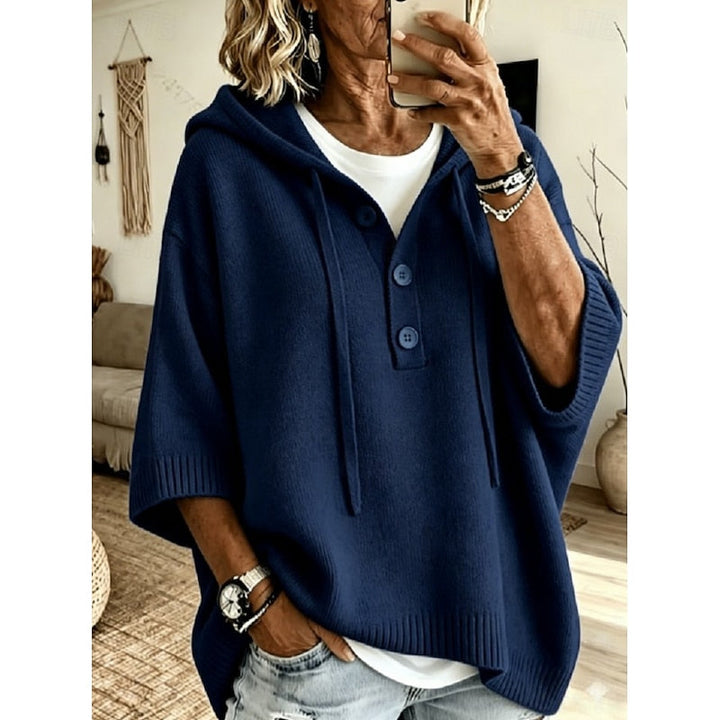 Luźny damski sweter z kapturem w kolorze beżowym, styl casual