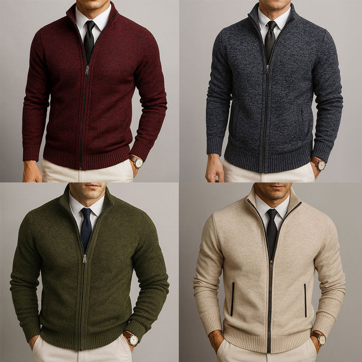 Zielony męski sweter rozpinany z kieszeniami, elegancki styl i komfort