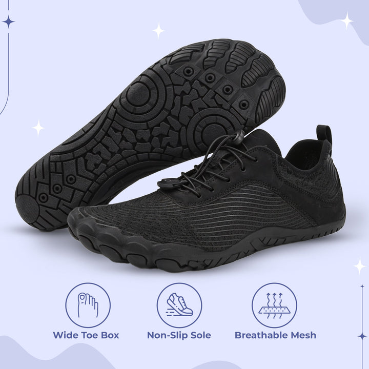 Antypoślizgowe buty barefoot unisex z szerokim noskiem. Wygodne do biegania, spacerów i treningów.