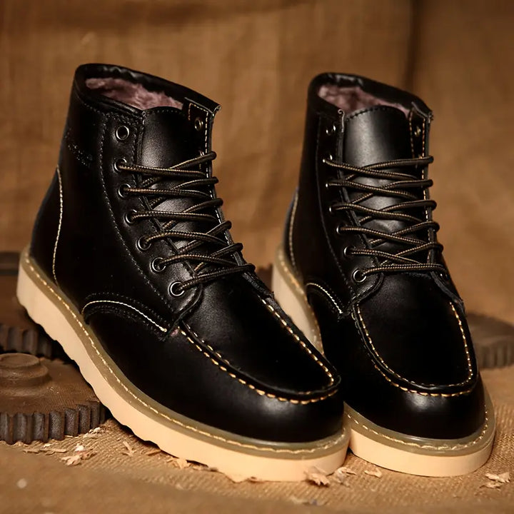 Buty męskie za kostkę styl retro, brązowe zimowe obuwie na sznurówki