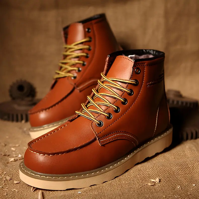 Stylowe męskie obuwie zimowe, sznurowane buty retro w ujęciu całościowym