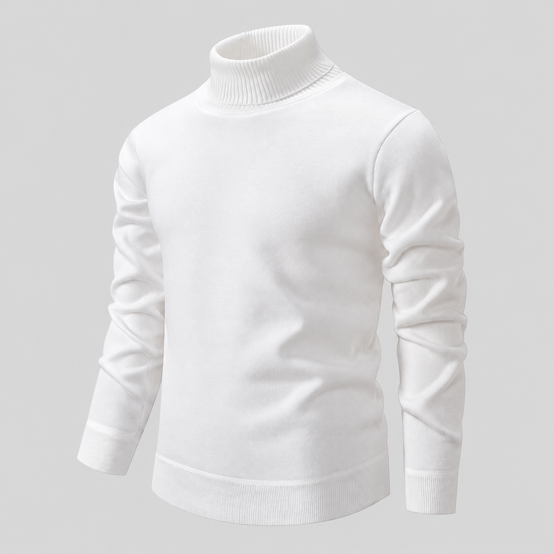 Czarny męski sweter z rolką, elegancki golf męski na zimę