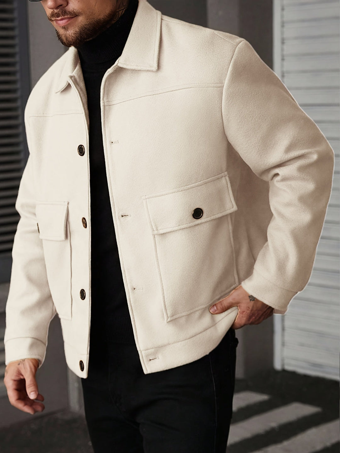Męska kurtka overshirt w strukturalny wzór, widok z przodu