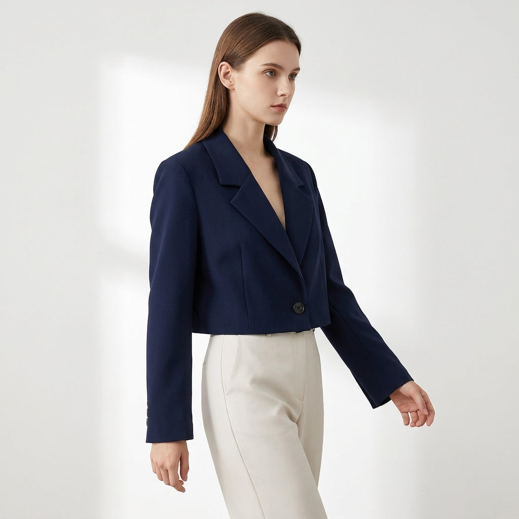 Krótka marynarka damska zapinana idealna do eleganckich stylizacji
