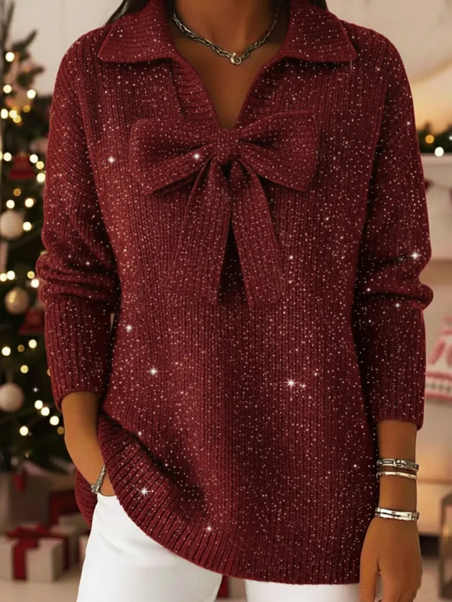 Czerwony elegancki damski sweter idealny na święta i zimę