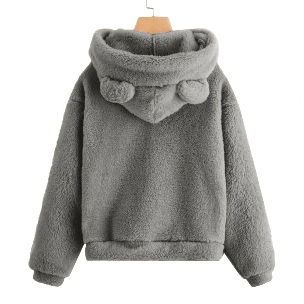 Modna, uniwersalna bluza polarowa damska z kapturem i zabawnymi uszami misia, idealna do codziennych stylizacji.