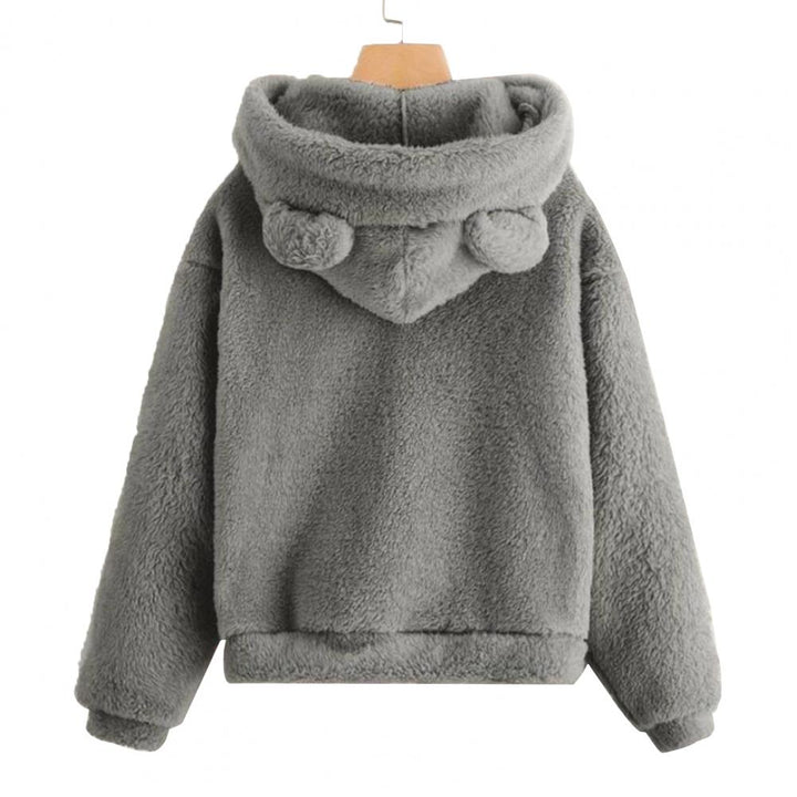 Modna, uniwersalna bluza polarowa damska z kapturem i zabawnymi uszami misia, idealna do codziennych stylizacji.