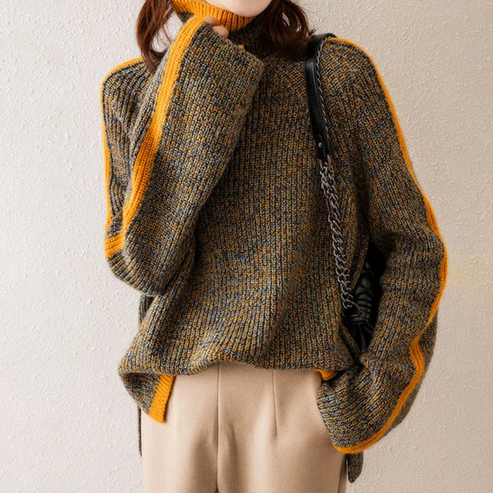 Modny sweter zimowy oversize dla kobiet w brązowym kolorze. Doskonały do casualowych stylizacji jesień-zima.