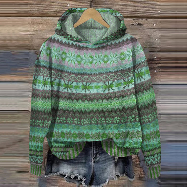 Elegancki sweter damski z norweskim wzorem, idealny do zimowych stylizacji, moda damska.