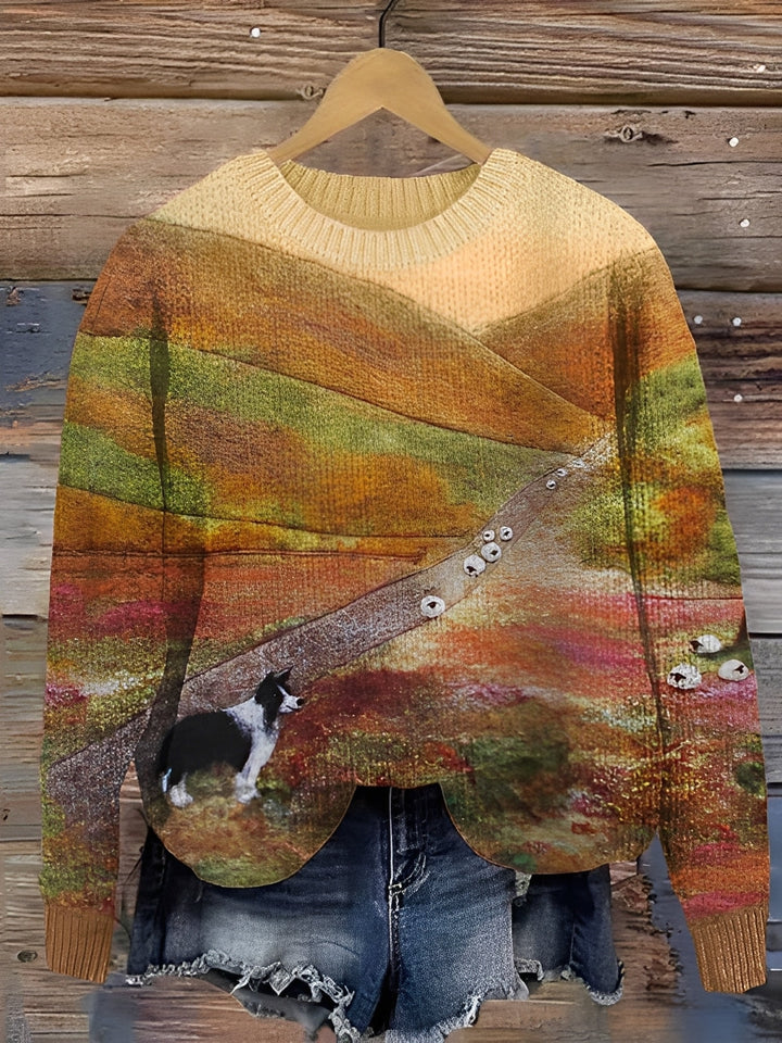 Modny sweter damski z zabawnym nadrukiem owcy. Luźny krój, idealny do codziennych jesienno-zimowych stylizacji.
