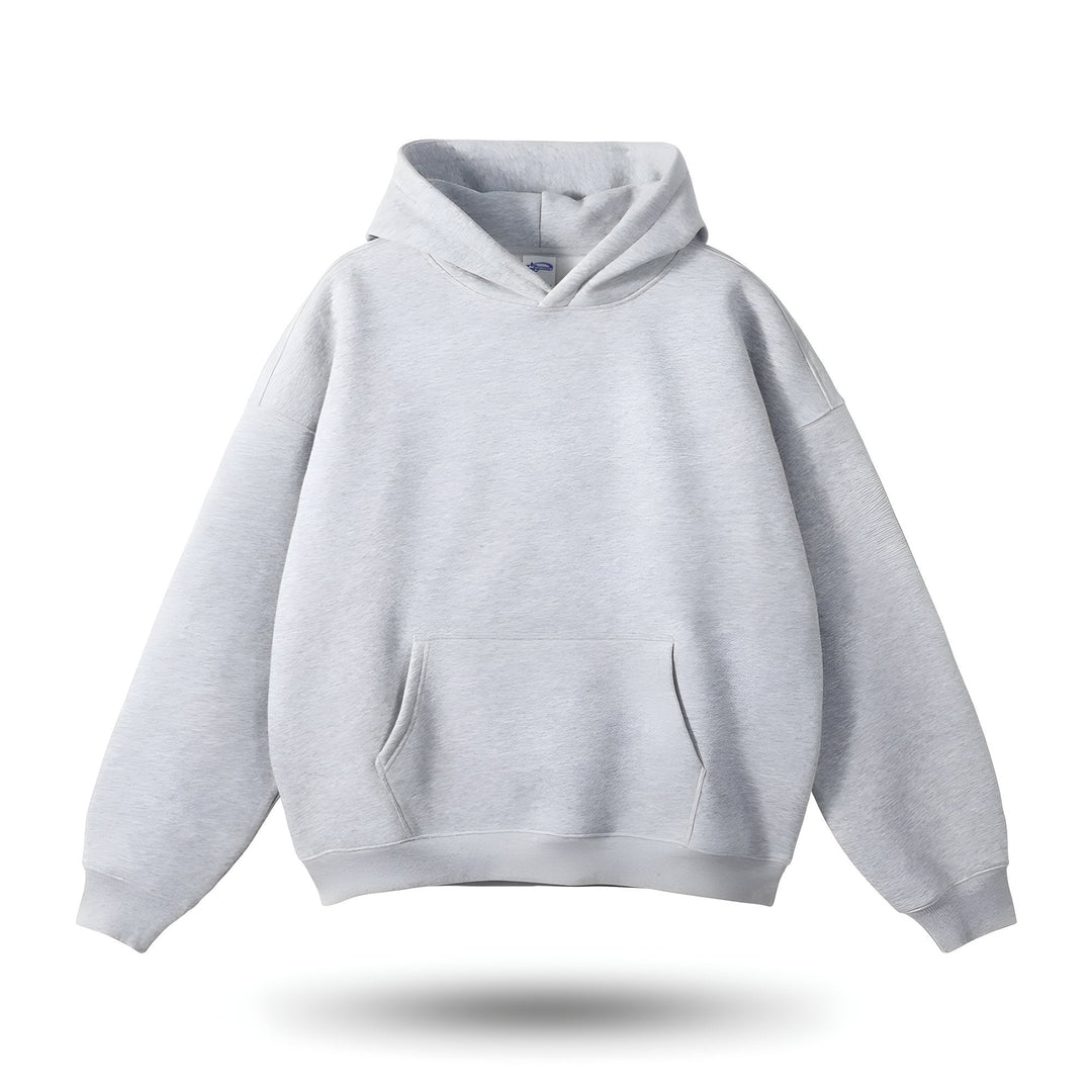 Męska jasnoszara bluza z kapturem oversize z kieszenią kangurką