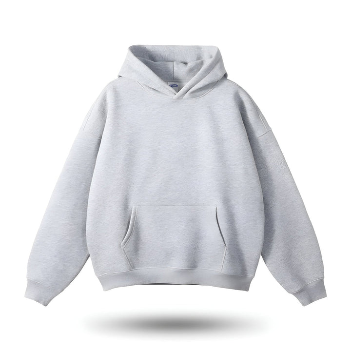 Męska jasnoszara bluza z kapturem oversize z kieszenią kangurką