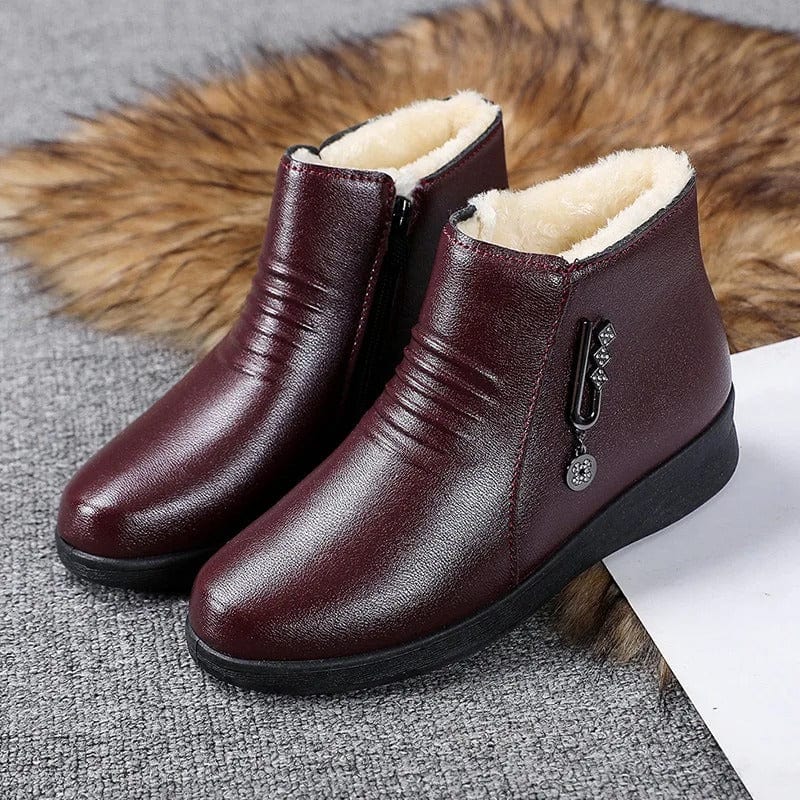 Damskie zimowe botki z ociepleniem, widok z boku, eleganckie obuwie