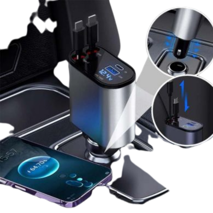 Cyfrowa ładowarka samochodowa USB z funkcją szybkiego ładowania dla telefonów iPhone i Android, idealna do podróży.