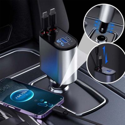 Elegancka cyfrowa ładowarka USB do samochodu z wyświetlaczem LED, zapewniająca szybkie ładowanie smartfonów w podróży.