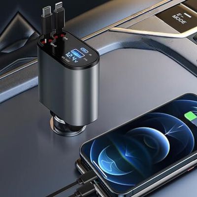Szybka ładowarka samochodowa USB dla iPhone'a i Androida. Cyfrowy wyświetlacz, akcesorium do każdego auta.