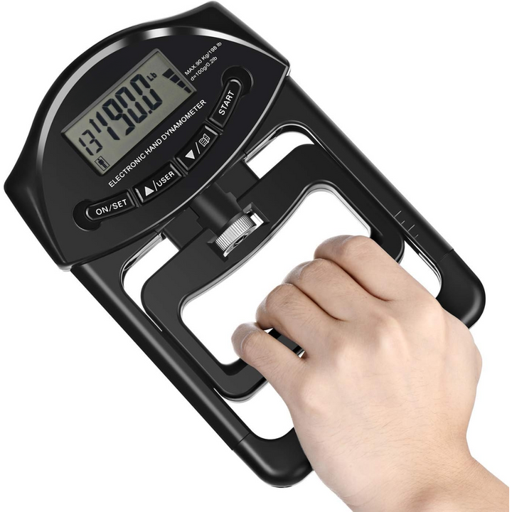 Cyfrowy dynamometr do pomiaru siły chwytu, idealny do treningu fitness, sportu i rehabilitacji.
