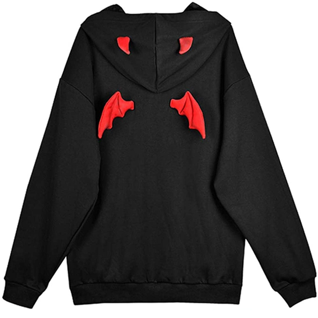 Damska bluza streetwear z diabelskimi rogami i kapturem. Czarna, wygodna bluza dla unikalnego stylu.