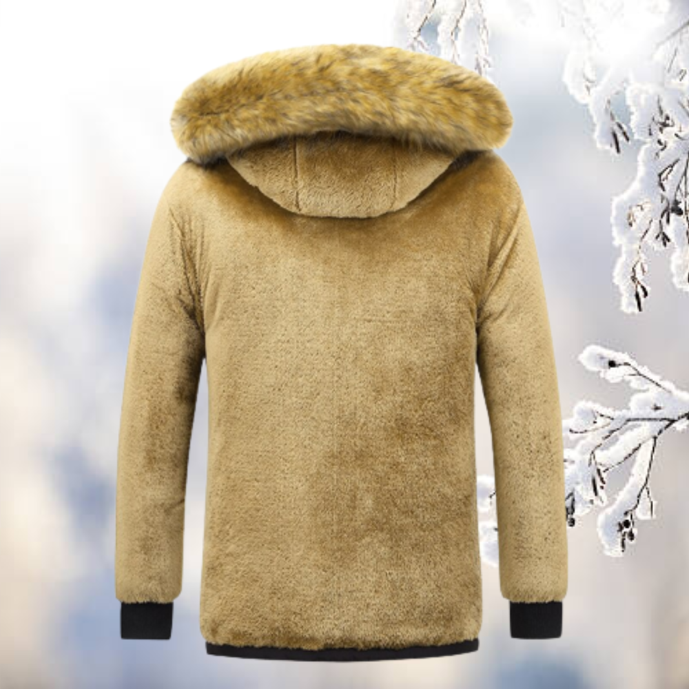 Stylowa męska zimowa parka czarna, funkcjonalna, z futrzanym kapturem, idealna do miasta i outdooru.