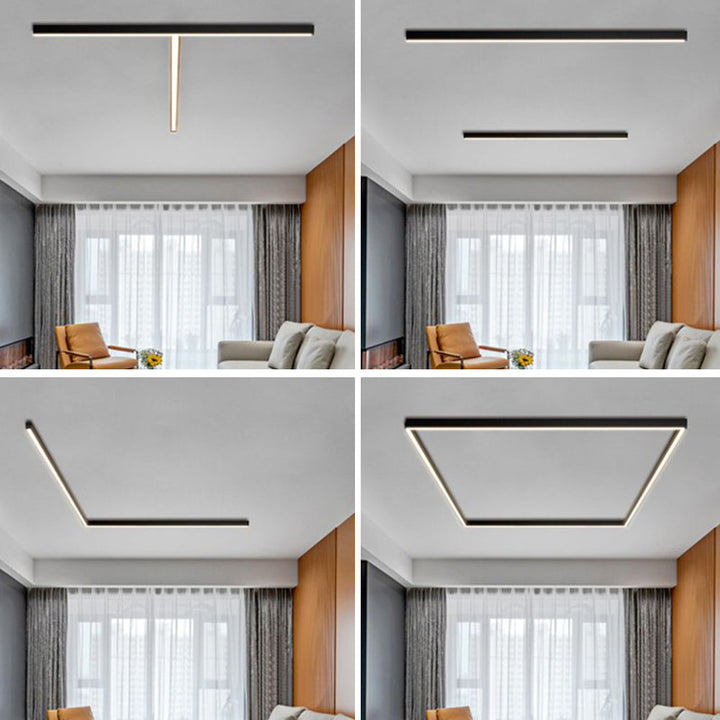Minimalistyczna lampa sufitowa LED liniowa, czarna. Energooszczędne oświetlenie do jadalni, kuchni, biura.