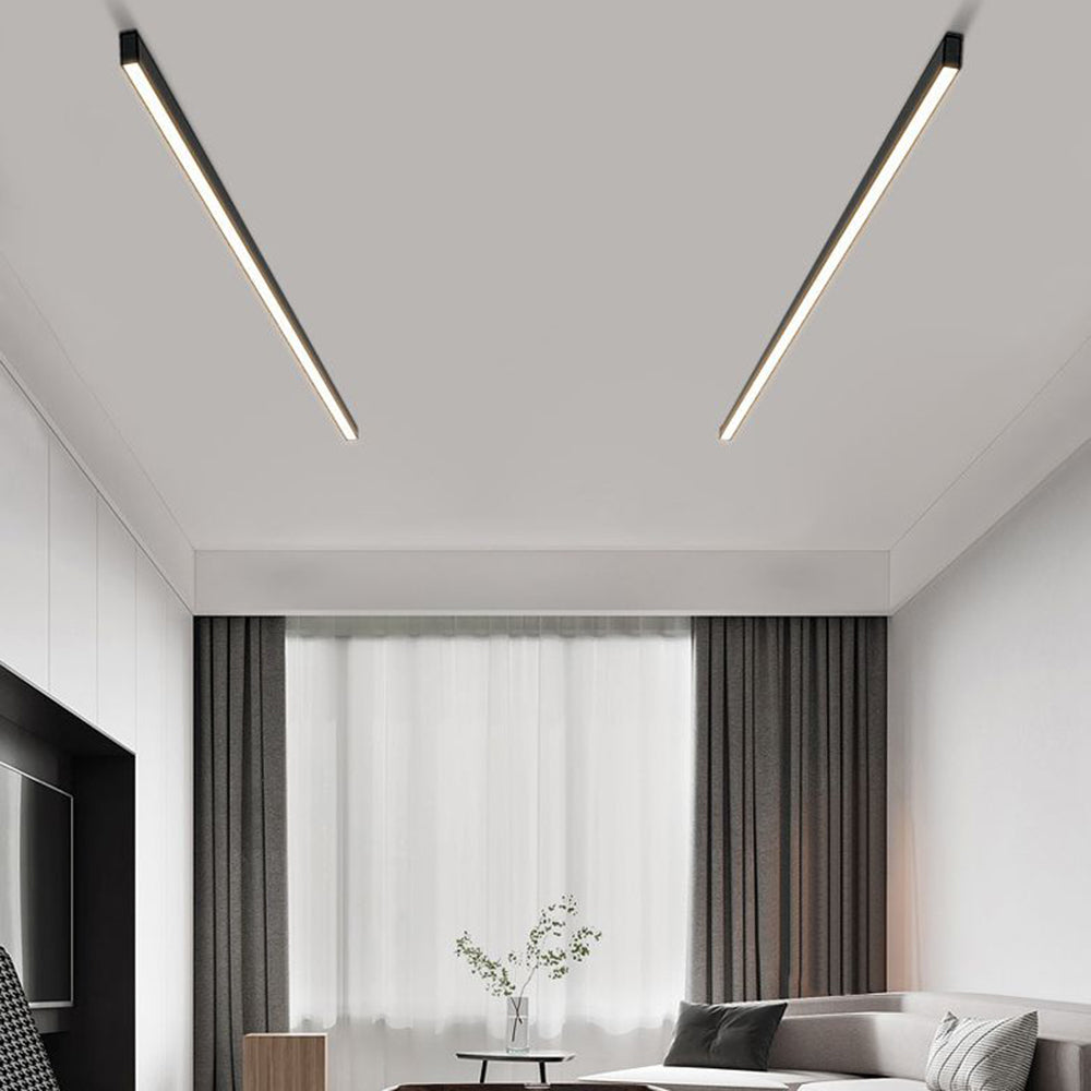 Elegancka, nowoczesna lampa sufitowa liniowa LED w kolorze czarnym. Designerskie oświetlenie do salonu.