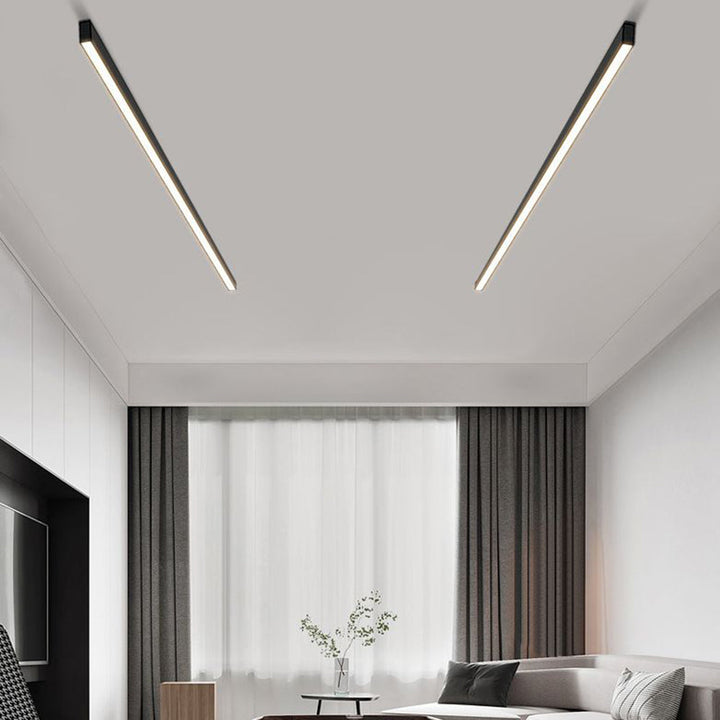 Elegancka, nowoczesna lampa sufitowa liniowa LED w kolorze czarnym. Designerskie oświetlenie do salonu.