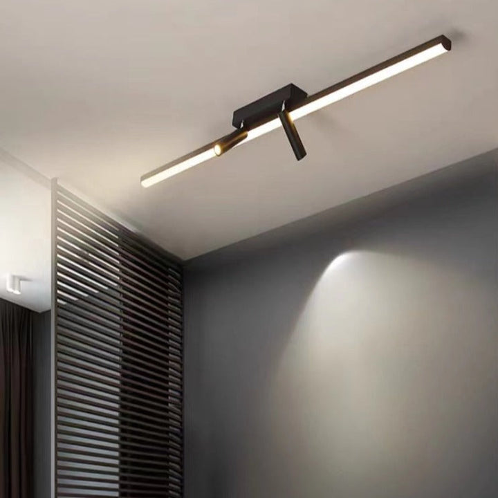 Liniowa lampa sufitowa LED czarna do salonu. Nowoczesne oświetlenie sufitowe, minimalistyczny design.