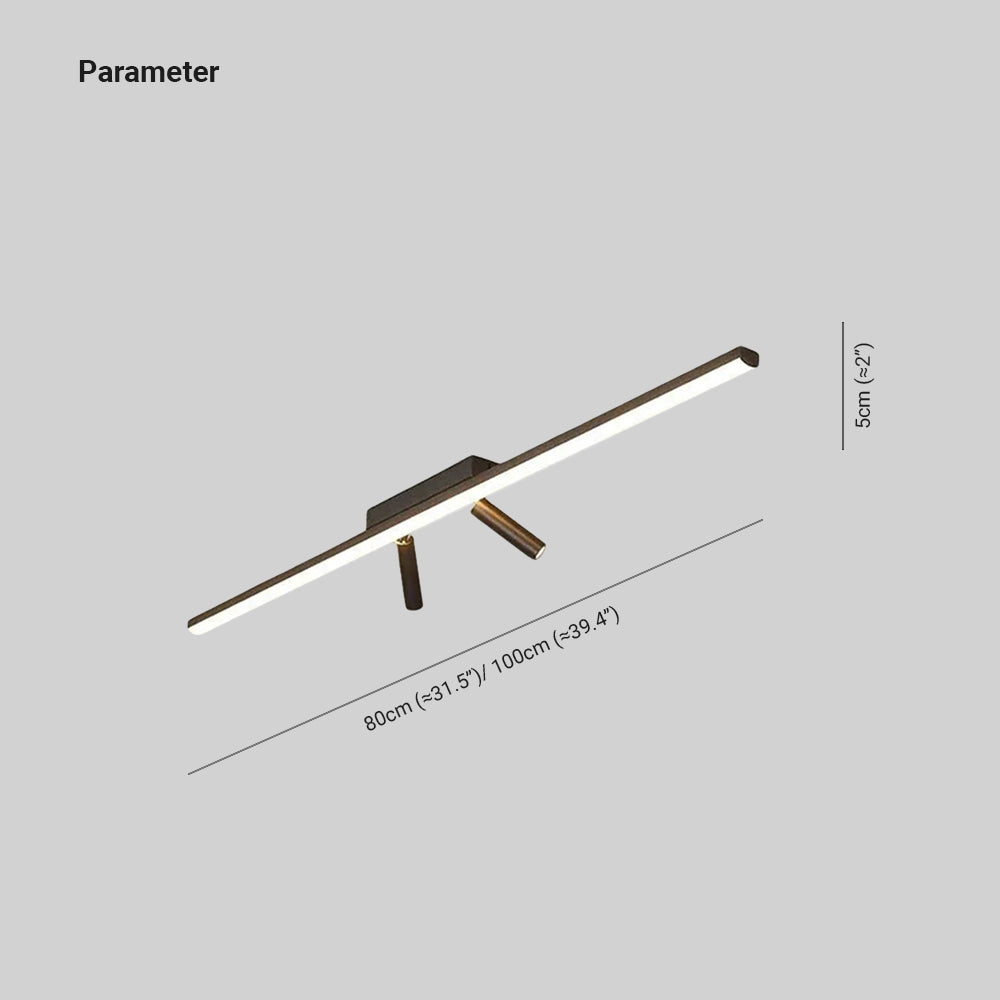 Detal czarnej lampy sufitowej LED liniowej. Nowoczesne oświetlenie sufitowe, minimalistyczny design do wnętrz.