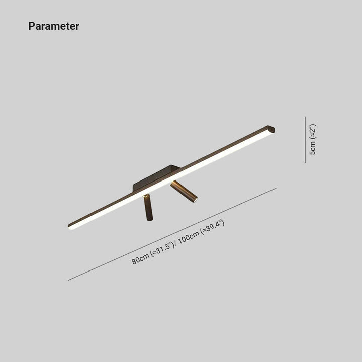 Detal czarnej lampy sufitowej LED liniowej. Nowoczesne oświetlenie sufitowe, minimalistyczny design do wnętrz.
