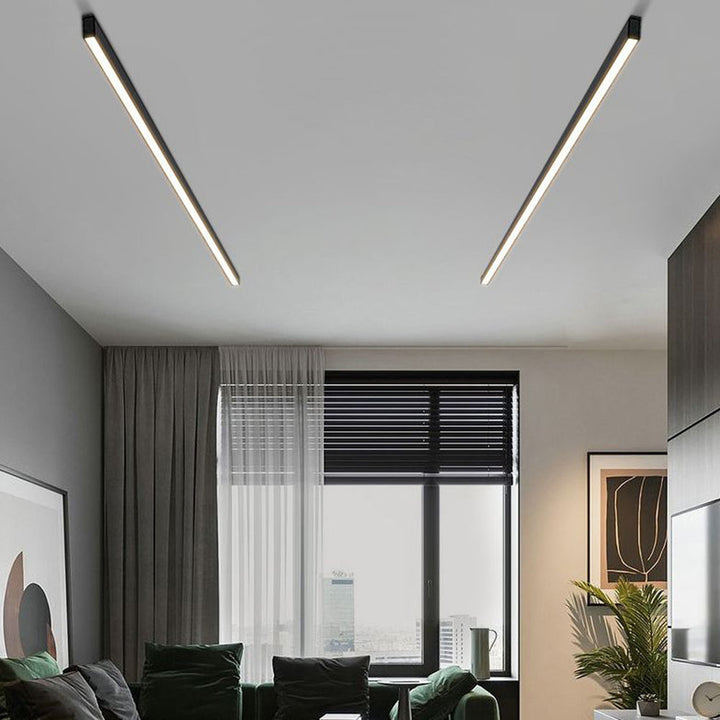 Designerska czarna lampa sufitowa LED. Nowoczesne liniowe oświetlenie do wnętrz, salonu, sypialni.