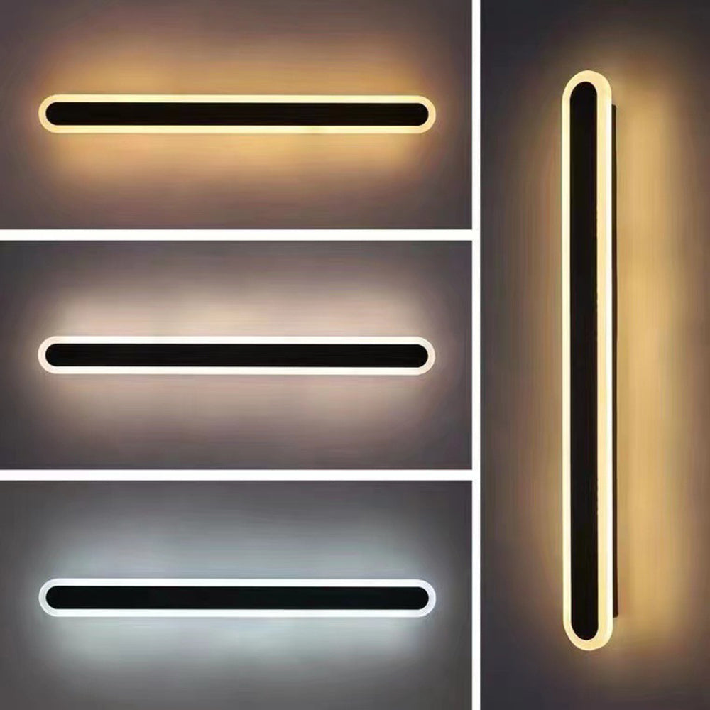 Czarna lampa LED zewnętrzna ścienna, nowoczesna, liniowa, ściemnialna, do elewacji i ogrodu.