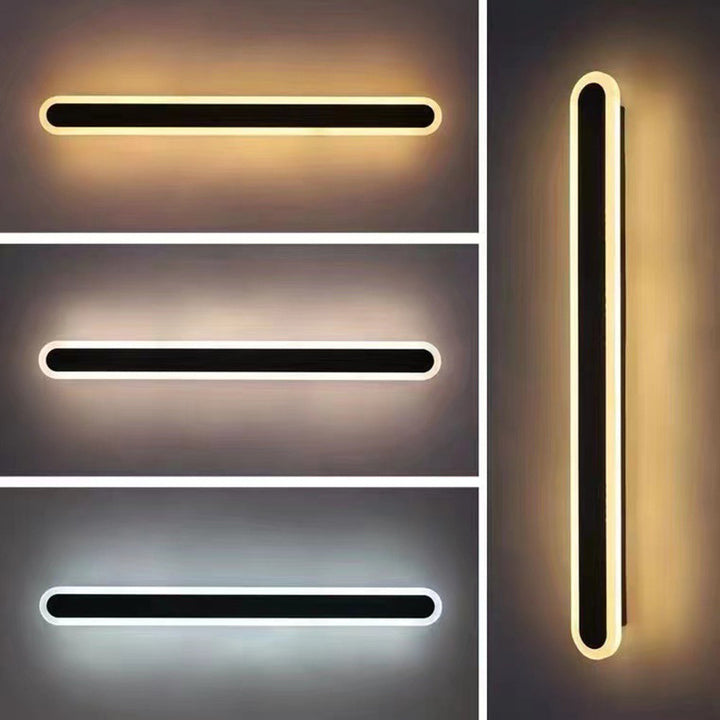 Czarna lampa LED zewnętrzna ścienna, nowoczesna, liniowa, ściemnialna, do elewacji i ogrodu.