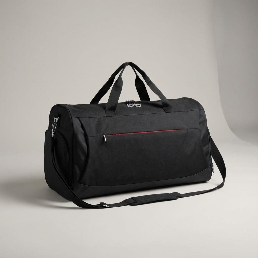 Wytrzymała czarna torba sportowa 45L DufflePro unisex na trening i podróże. Wodoodporna, z organizerem.