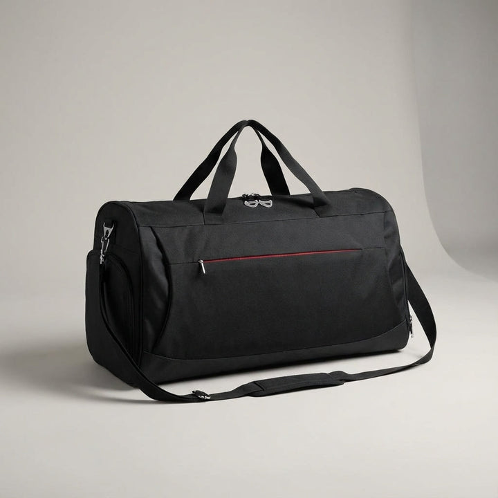 Wytrzymała czarna torba sportowa 45L DufflePro unisex na trening i podróże. Wodoodporna, z organizerem.
